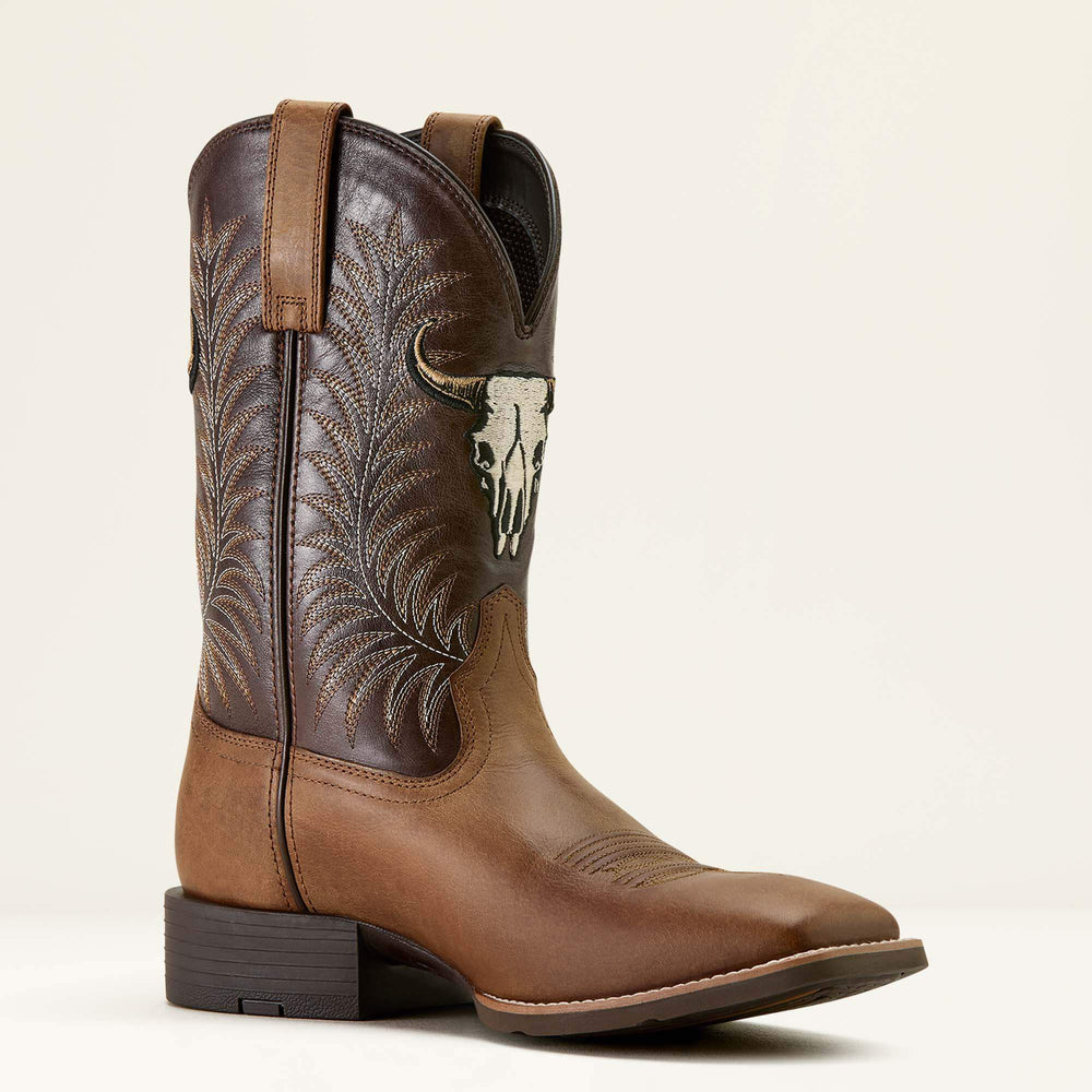Ariat / Sport Steer Skull Wide Square Toe Cowboy Boot