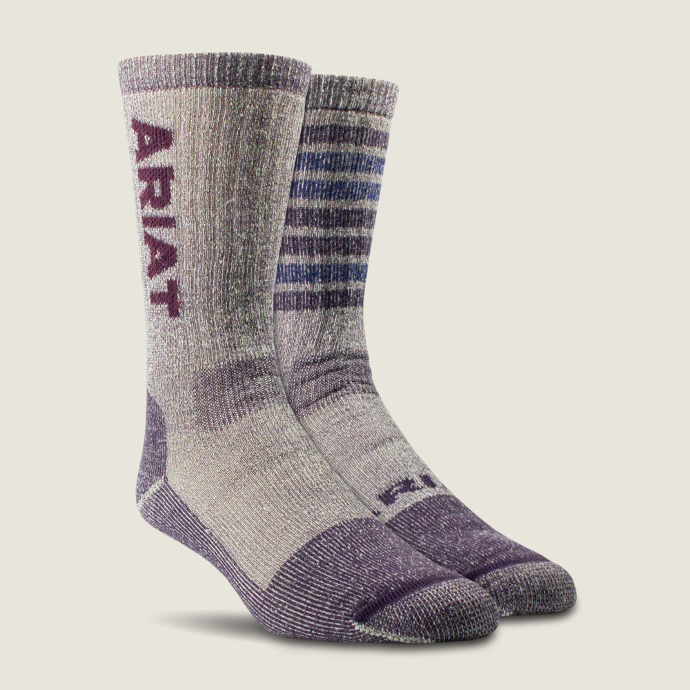Ariat / Midweight Merino Wool Blend Steel Toe Work Sock 2 Pair Multi Color Pack